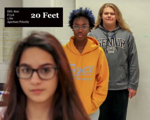 Students standing in line to show Depth of Field